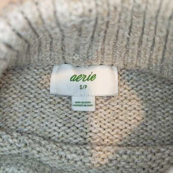 Aerie Oh Snow Soft Mock Neck Sweater Grey Blue Colorblock Size Small Pullover - Picture 2 of 6